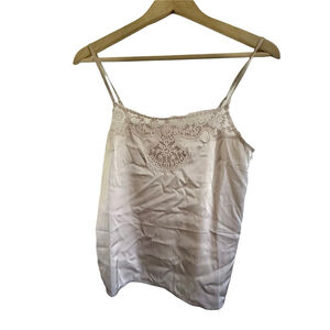 Vintage 90s Satin & Lace Camisole - Shell Pattern Cami Top Size L